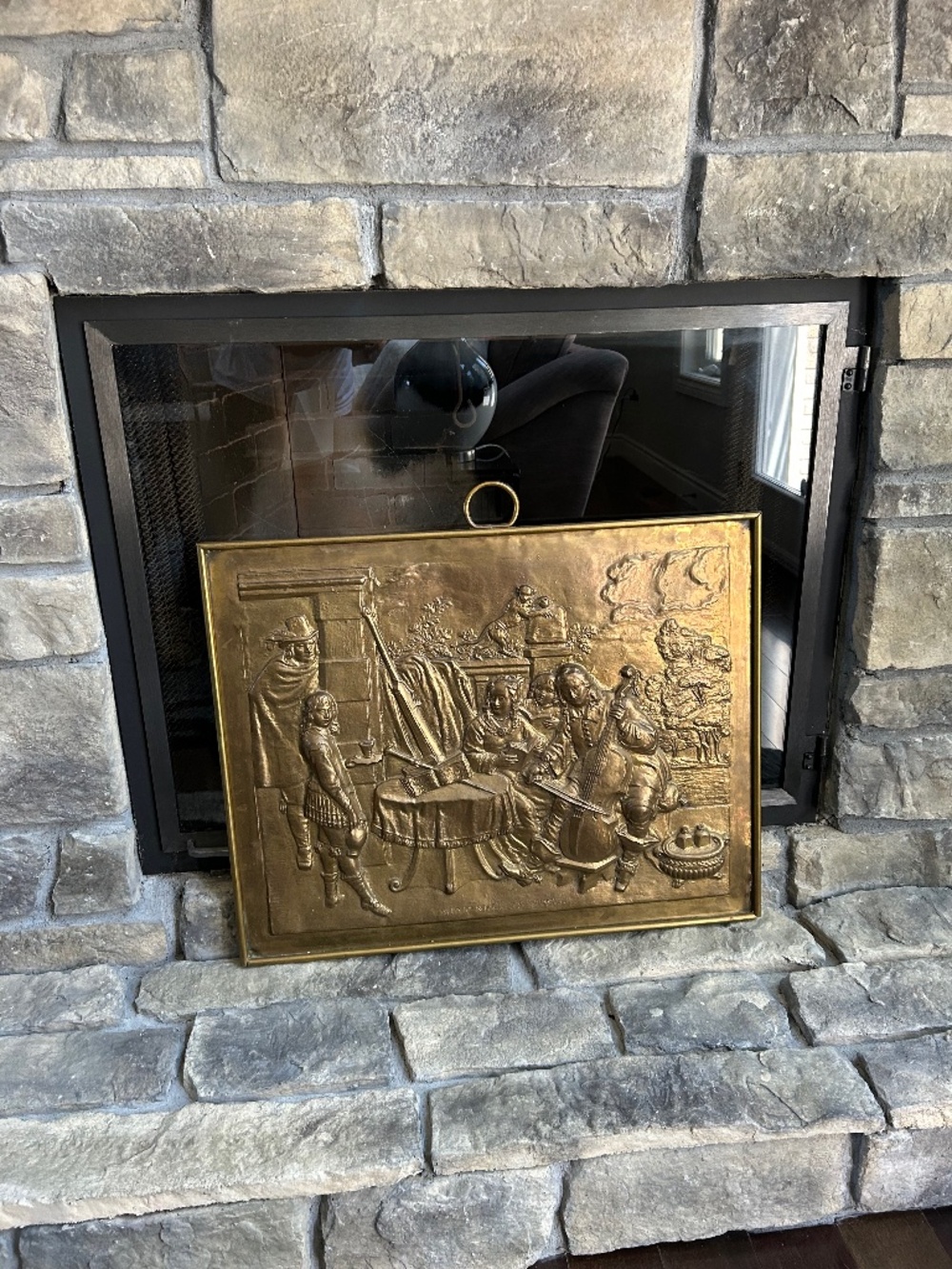 Vintage Embossed Brass Wall Hanging/Fireplace Screen